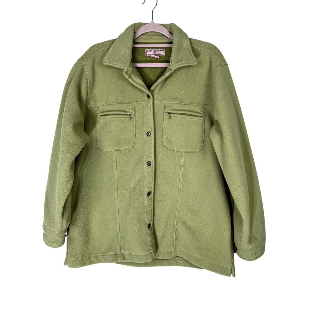 Lady Hathaway Celery Green Long Sleeve Button Up Fleece Shirt Jacket Size XL